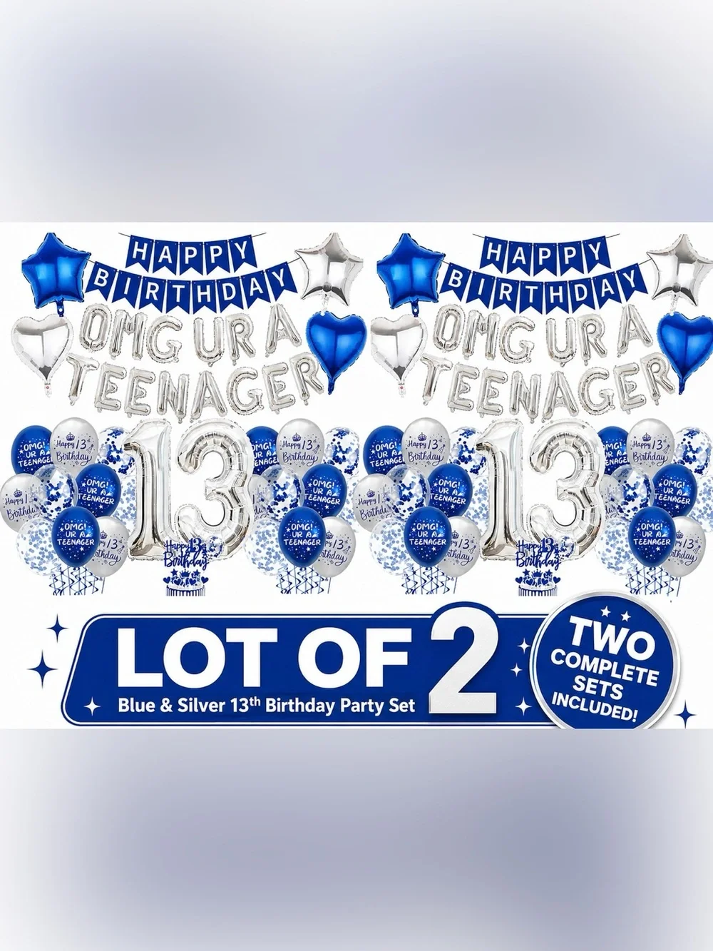 NWT 2 Complete 13th Birthday Party Sets, Supplies Balloon Banners Decoration Kit